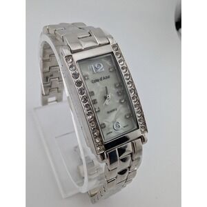 Cote d'Azur Tank Watch Women 21mm Case‎ Crystals Silver 7.25" Band- New Battery